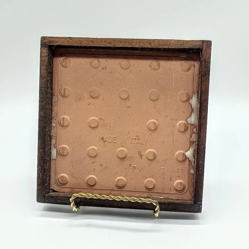 Vintage Italian Wood Square Ceramic Tile Trivet - Floral